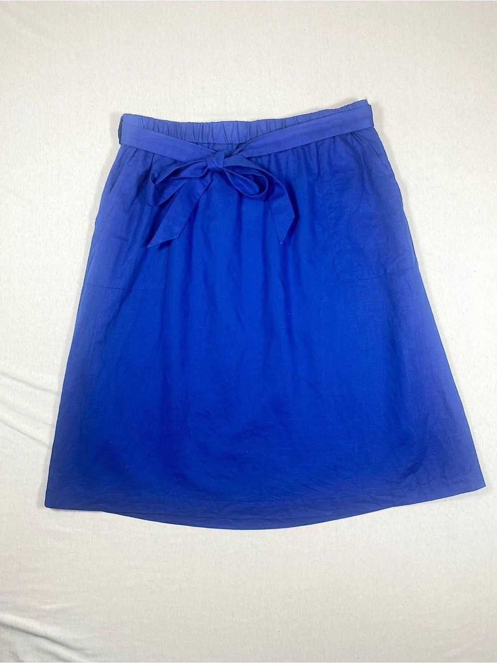 J.Crew Royal Blue Linen Cotton A-Line Skirt M Removable Belt